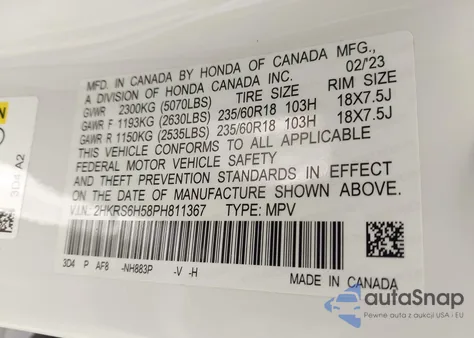 2023 Honda Cr-V Hybrid Sport из США, поврежденный, VIN 2HKRS6H58PH811367